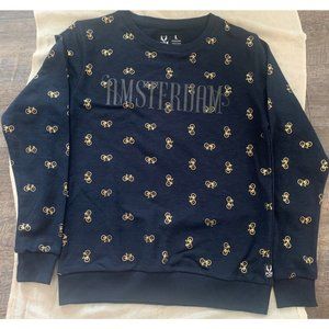 Fox Originals Amsterdam Bike Print Pullover Crewneck Sweater Lg. Blue EUC